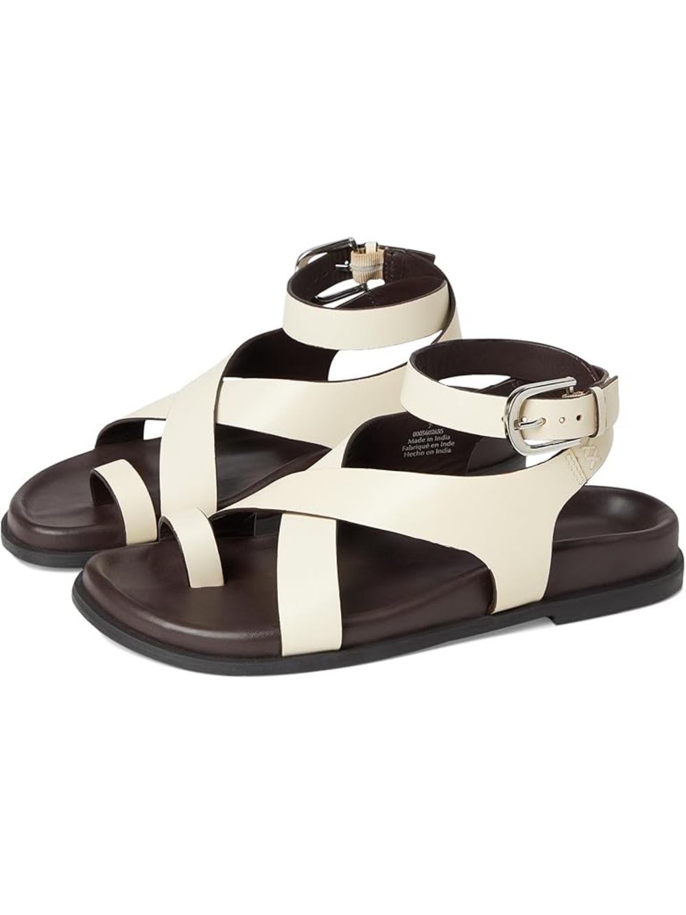 Free People Anya Criss Cross Cream Leather Boho Toe Loop Sandals - Size 8 - NWT